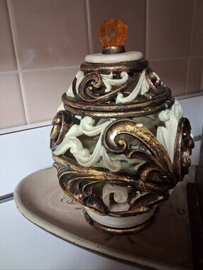 Ornate Filigree Decorative Jar with Amber Finial